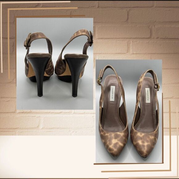 Classiques Entier Brown Animal Print Leather Slingback Stiletto Heels Sz. 7M EUC - Picture 4 of 7